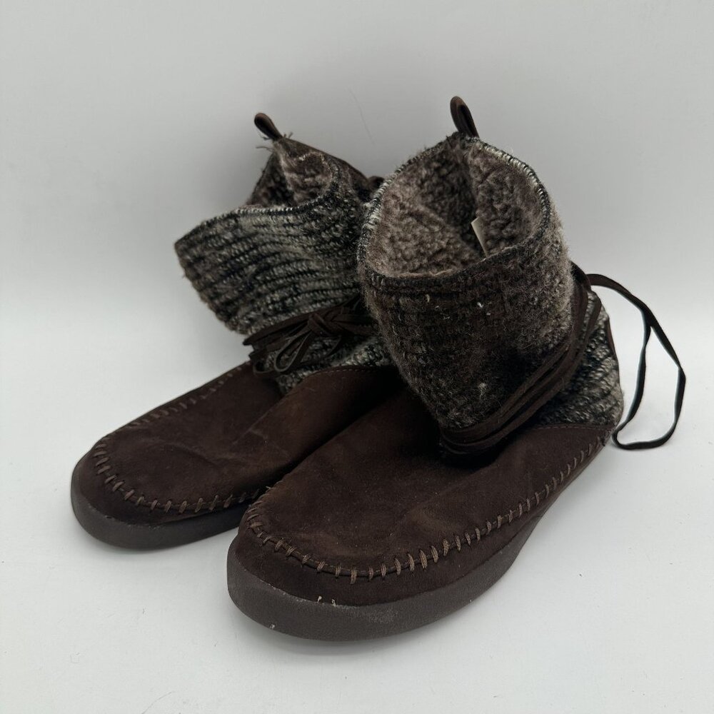 Vintage Route 66 Womens Sweater Knit Ankle Boots Suede Moccasin Style